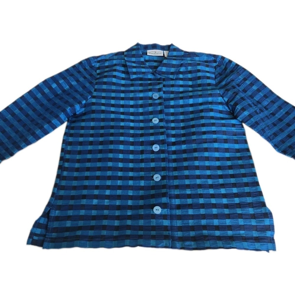 Patchington 100%Silk Blouse Blue Tones Sz X Small 11B0361